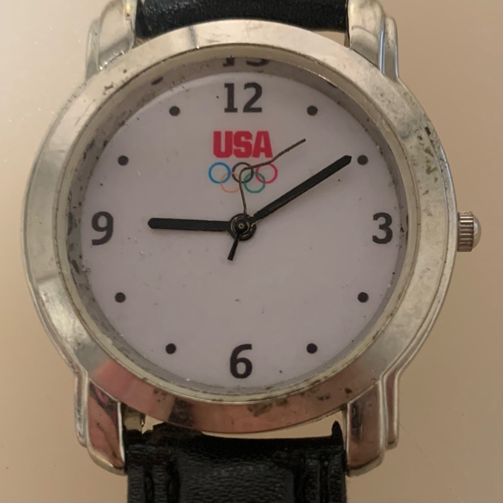 USA Olympic Logo Watch - White Dial, Black Strap